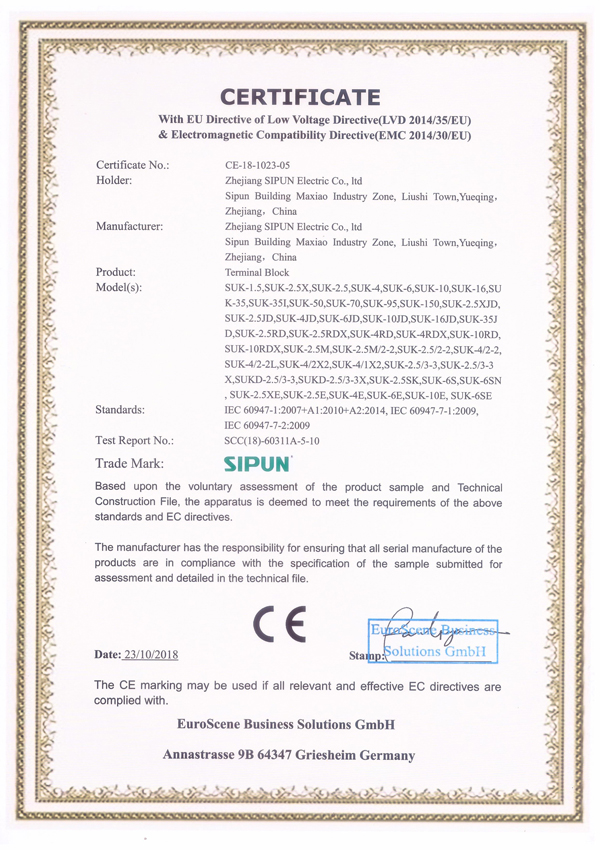 SUK seriyası CE sertifikatı